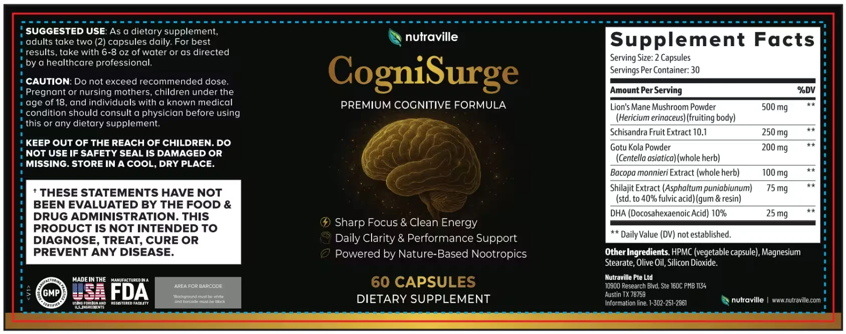 CogniSurge Product Label